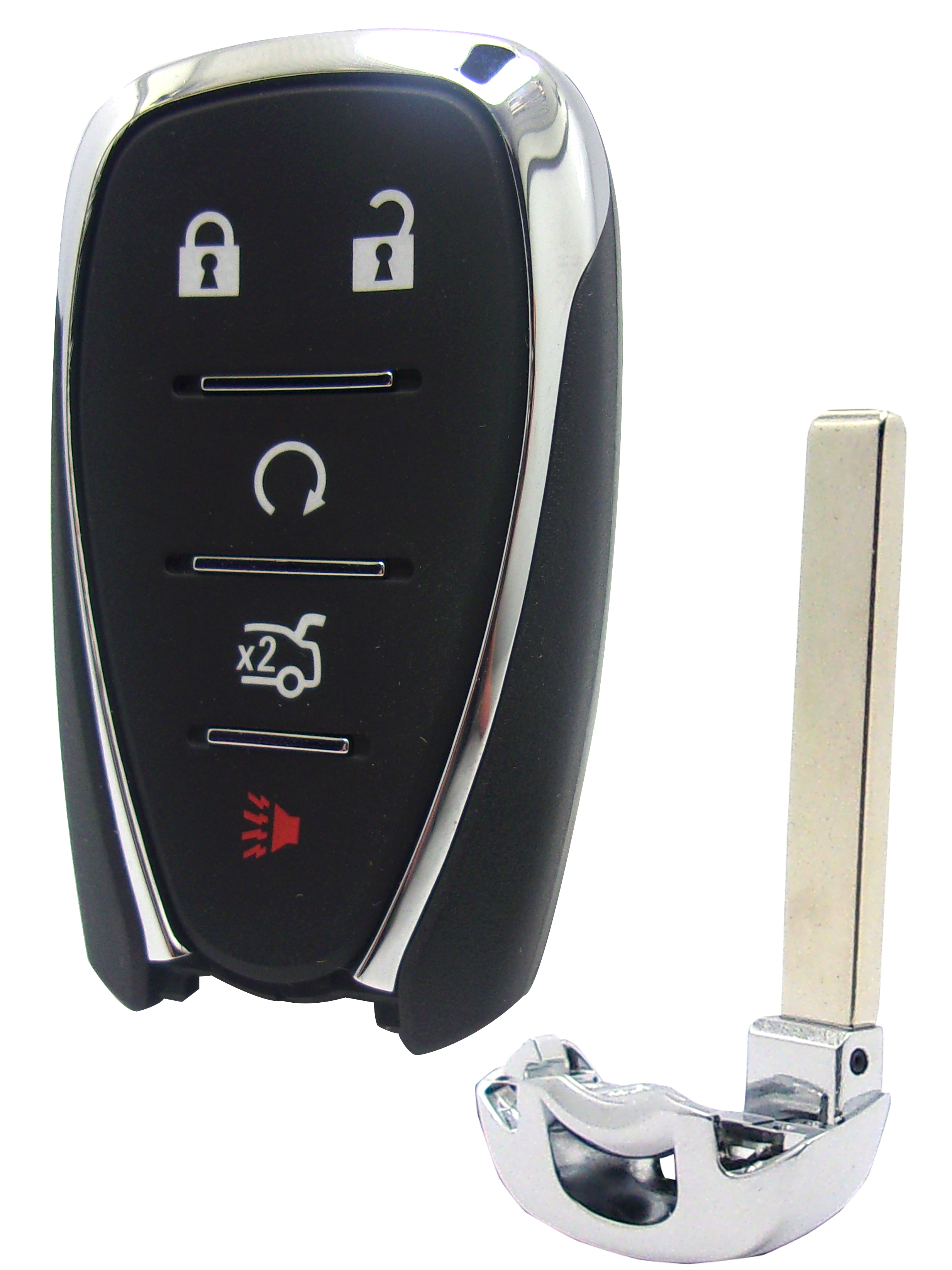 Chevrolet 5 Button Smart Key with Lock, Unlock, Trunk, Remote Start, and Panic Buttons