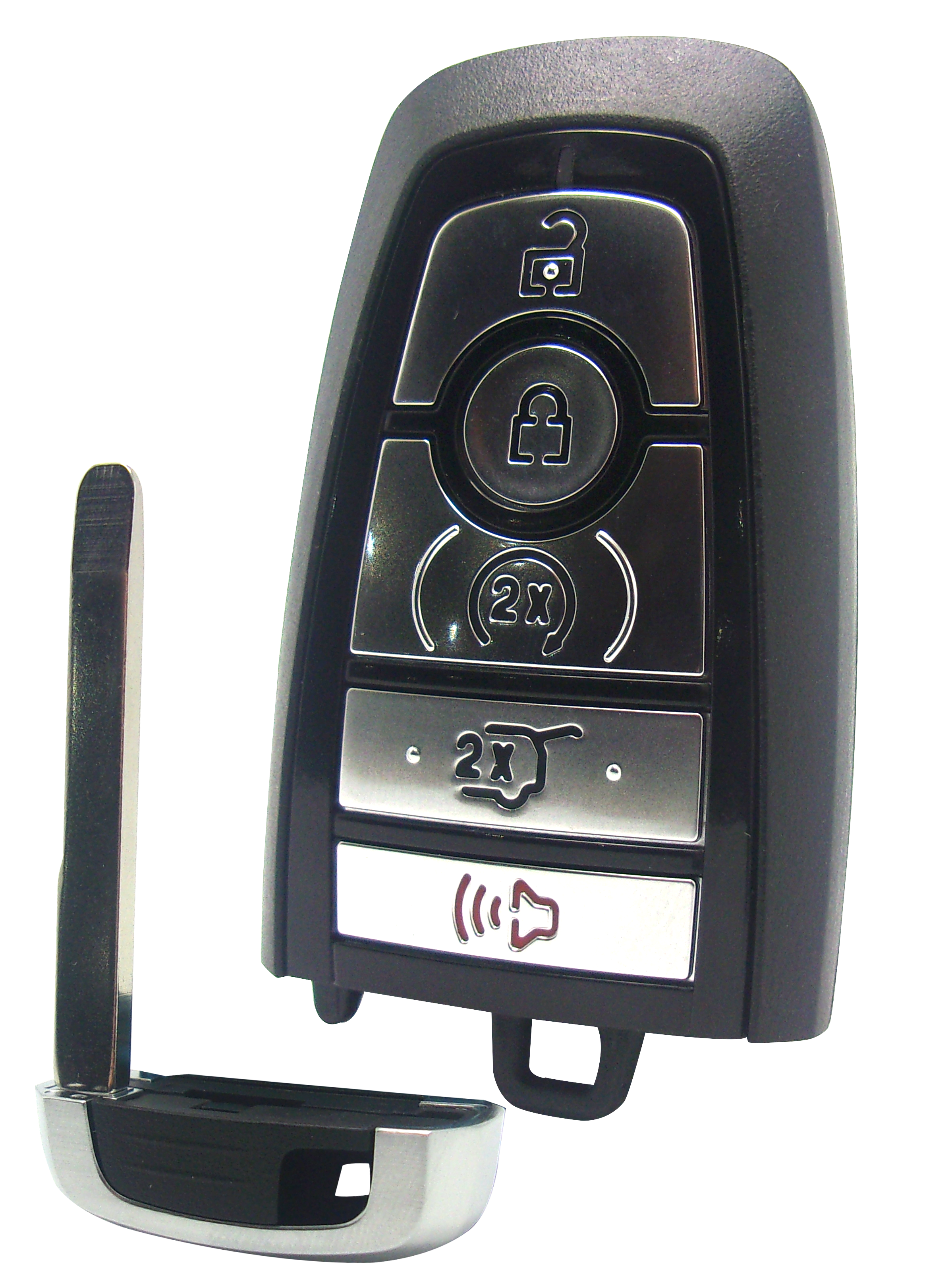 Ford Bronco Smart Key - 5 Button Remote with Lock, Unlock, Open Rear Hatch, Remote Start, and Panic Features.