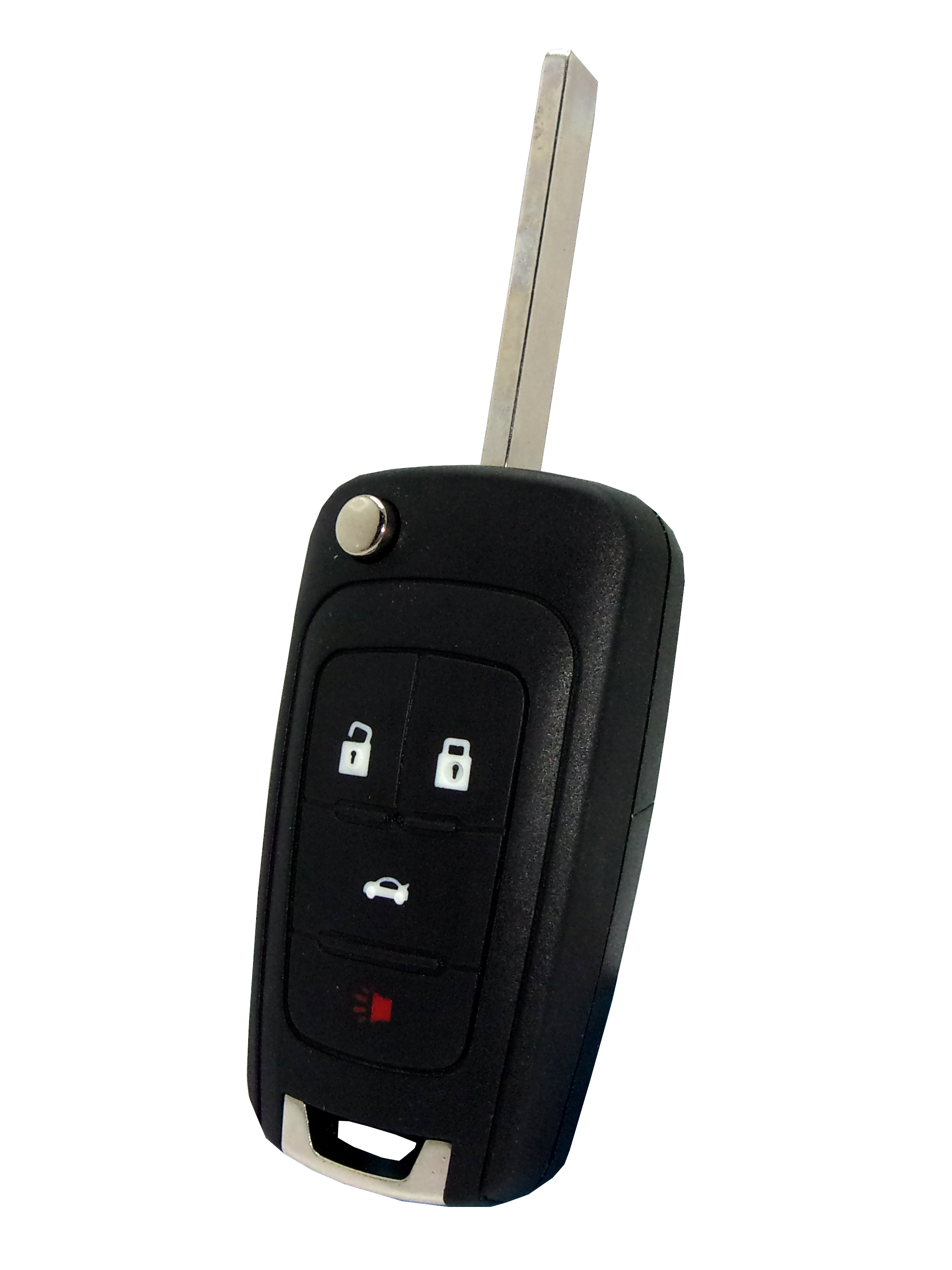GM 4-Button Flip Key Remote with Chevrolet Logo and Lock, Unlock, Trunk, and Panic Buttons