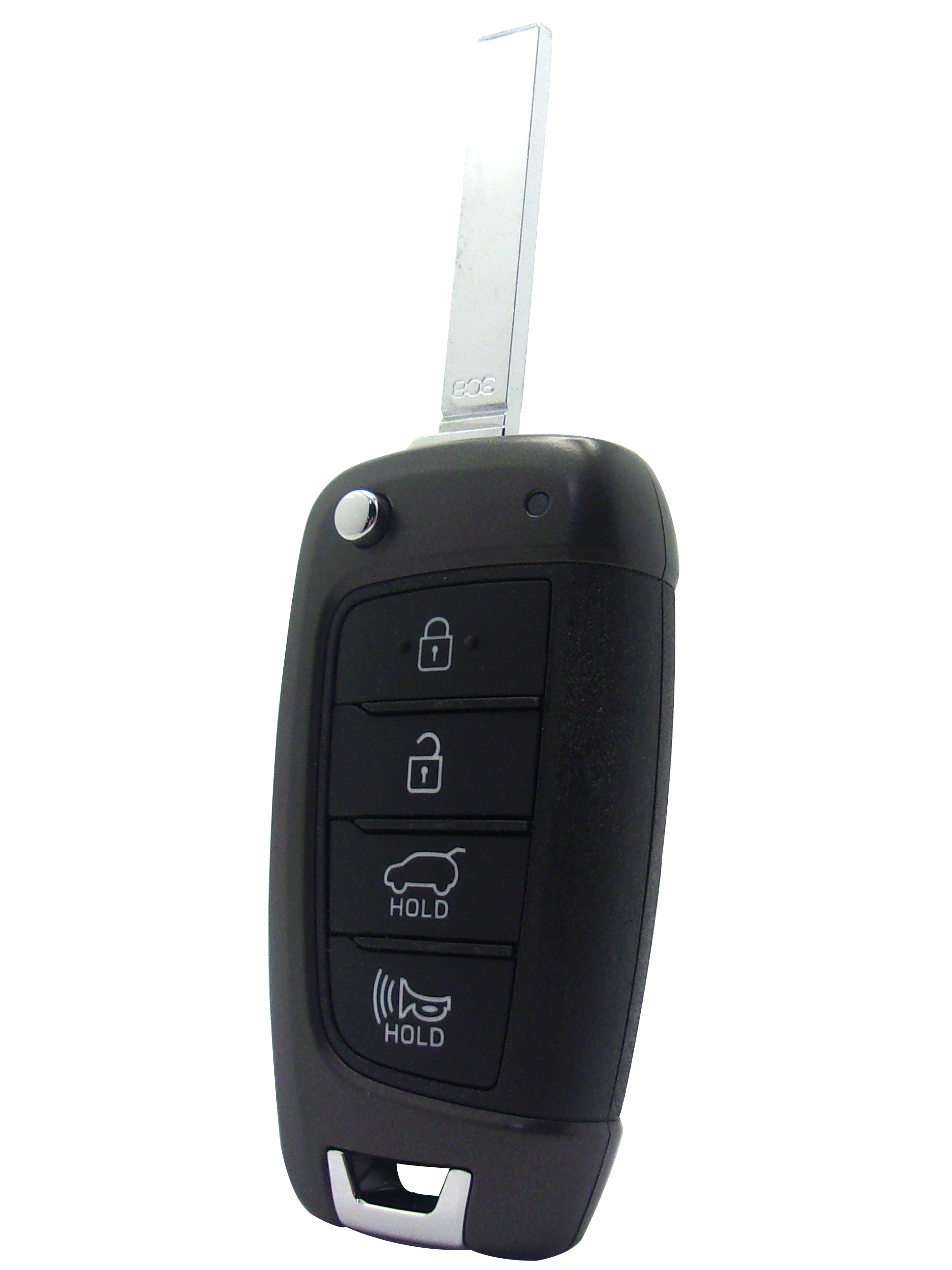 Hyundai 4-Button Flip Key With Features Lock, Unlock, Open Rear Hatch, And Panic Buttons