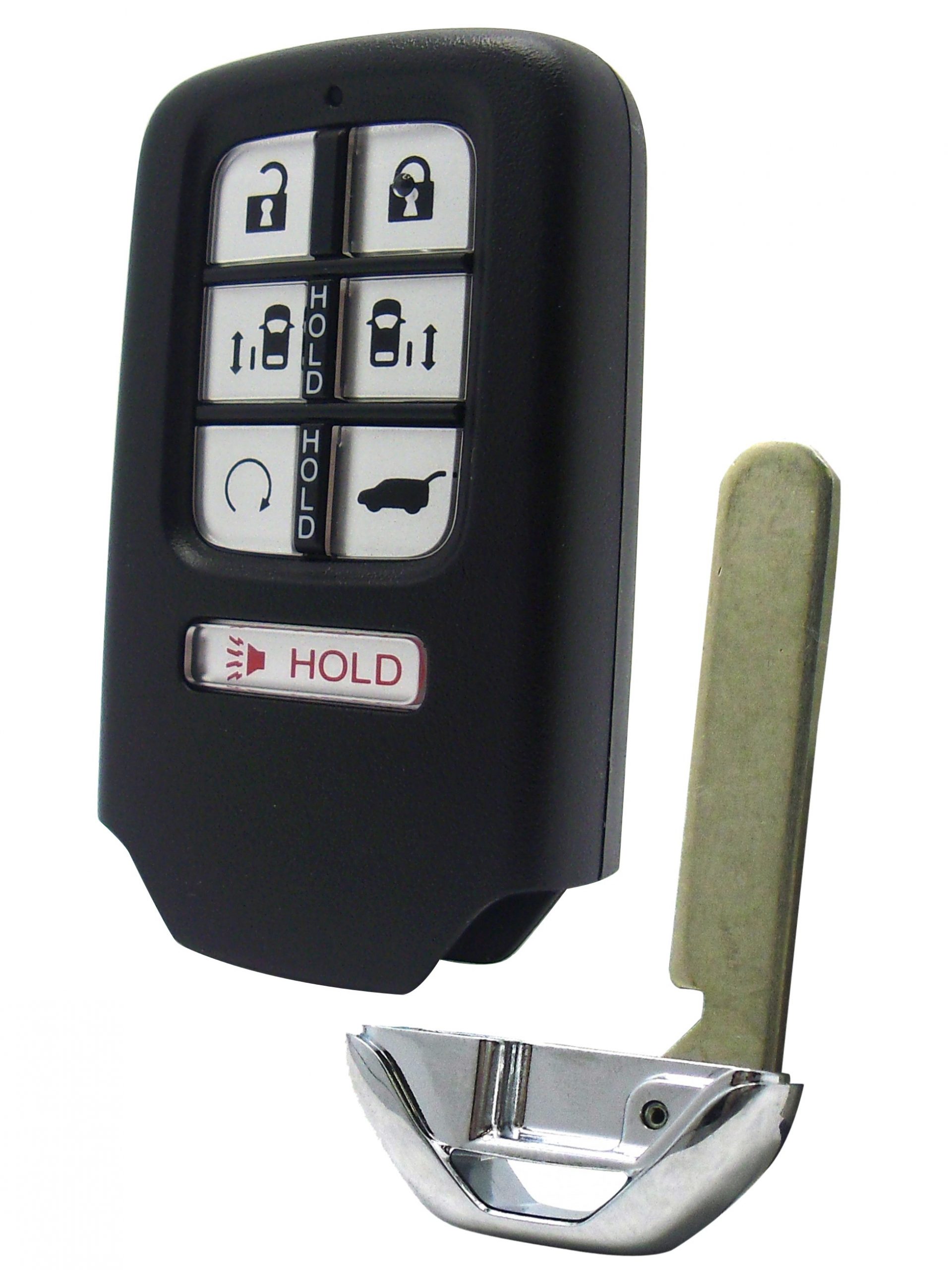 Honda 7 Button Smart Key with Lock, Unlock, Remote Start, Open Left Sliding Door, Open Right Sliding Door, Open Rear Hatch, and Panic Buttons